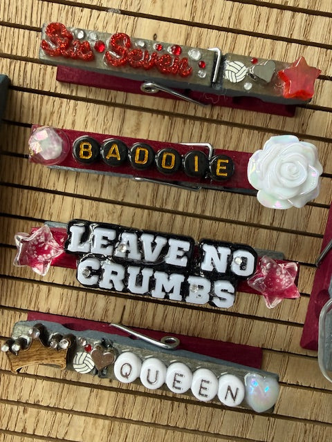 Volleyball - maroon and gray themed, Baddie, Queen, Eat Up Spoon, $Baller, Six Seven, Leave No Crumbs