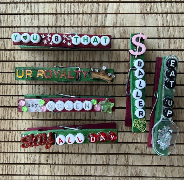 All Sports - maroon and green: Royalty Theme Slay All Day, Hey Queen, UR Royalty, You 8 That, $Baller, EAT UP spoon