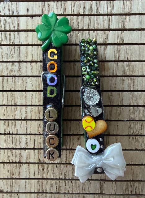 Softball - green and black 2 sets of 6 clips