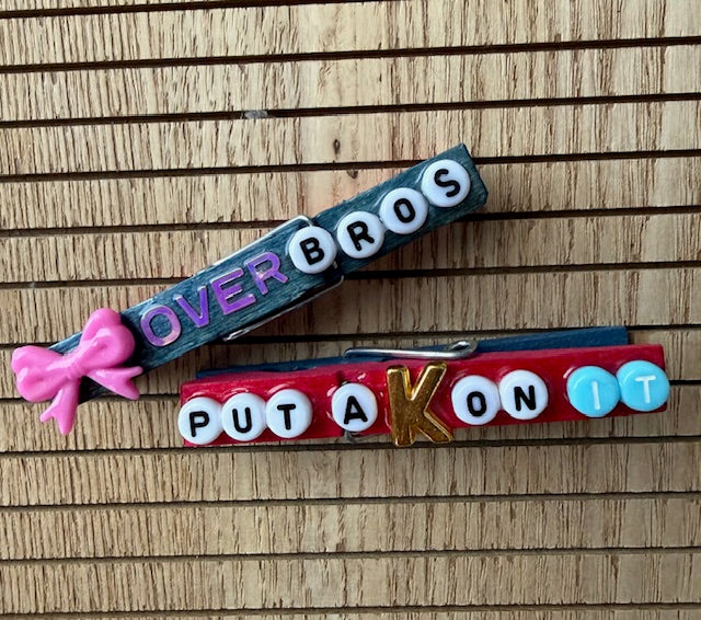 Volleyball - pink and blue BLOOM, Lock INNN, Bows over Bros, Put a K on It, U ATE Spoon, and Heart VBall