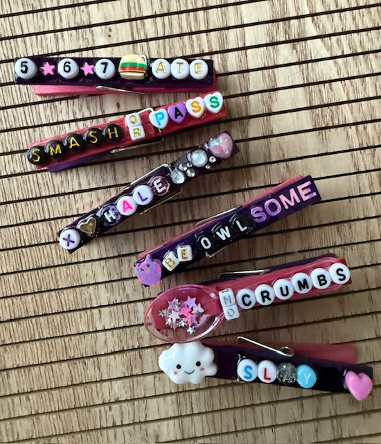 Volleyball - pink and purple 5-6-7 ATE, Smash or Pass, X Hale, Be OWLsome, SLAY, and No Crumbs Spoon