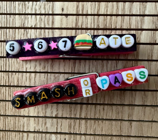 Volleyball - pink and purple 5-6-7 ATE, Smash or Pass, X Hale, Be OWLsome, SLAY, and No Crumbs Spoon