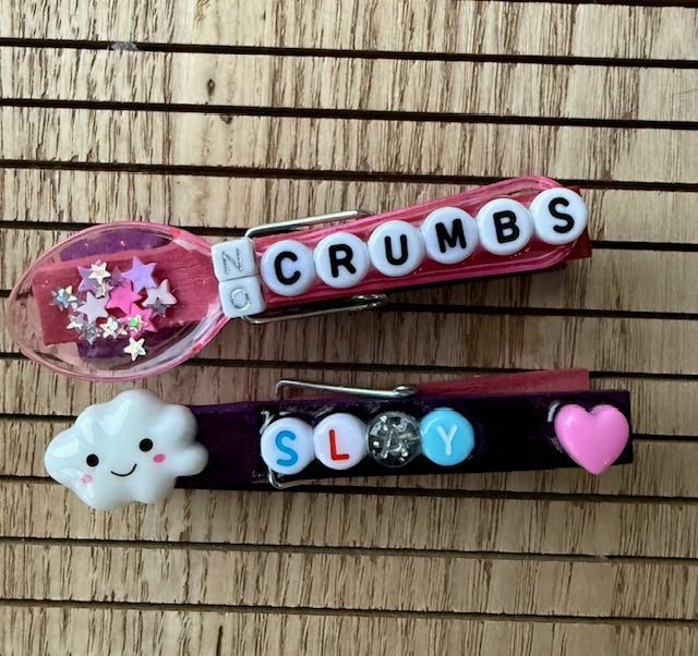 Volleyball - pink and purple 5-6-7 ATE, Smash or Pass, X Hale, Be OWLsome, SLAY, and No Crumbs Spoon