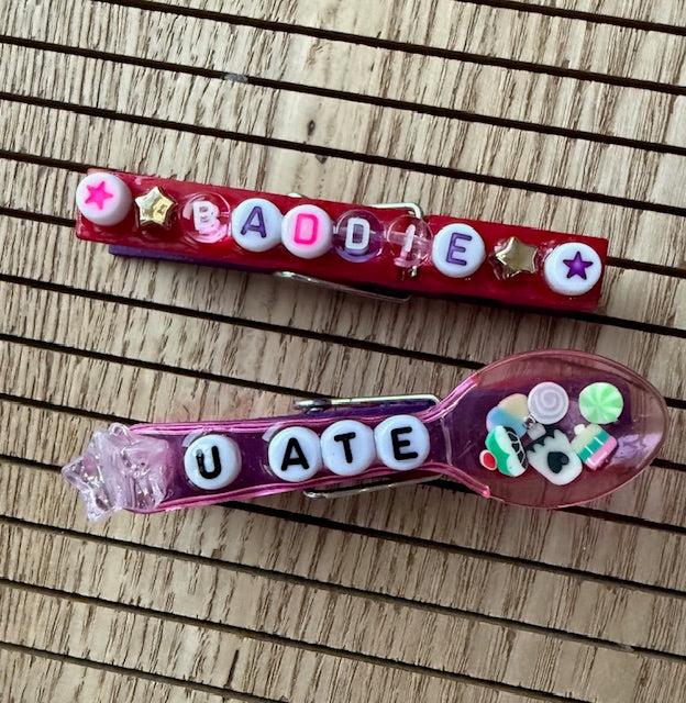 Volleyball - pink and purple Baddie, U Ate Spoon, Sweet Hit, Nice Blade, Lets Roll, and YEE HAW