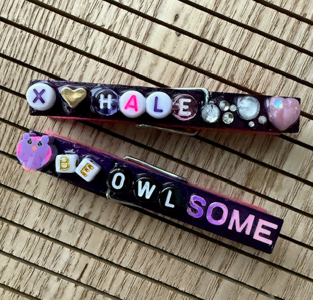 Volleyball - pink and purple 5-6-7 ATE, Smash or Pass, X Hale, Be OWLsome, SLAY, and No Crumbs Spoon