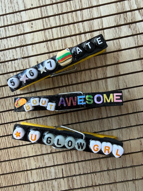 Cheer/All Sports - Bee themed: yellow and black Bee The Spark, BeeYOUtiful, Taco bout Awesome, Baddie, U Glow Girl, 5-6-7 Ate