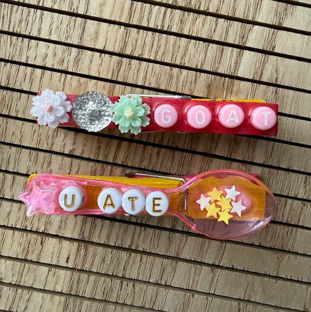 Volleyball - yellow and pink Six Seven, Hoppsss, GOAT, U Ate Spoon, MVP, and QUEEN