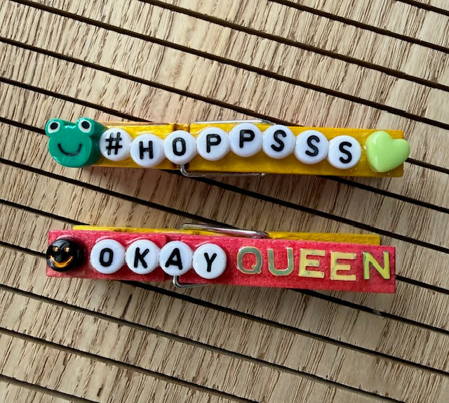 Volleyball - yellow and pink Cherry Bomb, GOAT, Fetch the W, MVP, Okay Queen, and Hoppsss