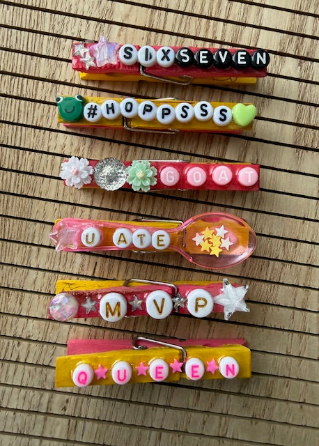 Volleyball - yellow and pink Six Seven, Hoppsss, GOAT, U Ate Spoon, MVP, and QUEEN