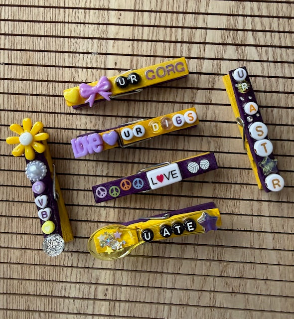 Volleyball - purple and yellow Love VB, UR Gorg, UR A Star, Love Your Digs, Peace/Love/VB, U Ate Spoon