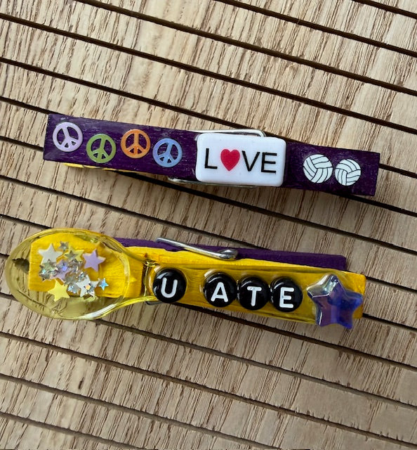 Volleyball - purple and yellow Love VB, UR Gorg, UR A Star, Love Your Digs, Peace/Love/VB, U Ate Spoon