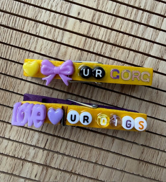 Volleyball - purple and yellow Love VB, UR Gorg, UR A Star, Love Your Digs, Peace/Love/VB, U Ate Spoon